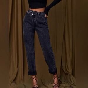 12th Tribe Dylan Black Crossover Jeans Size 30 Button Fly High-Rise Waist